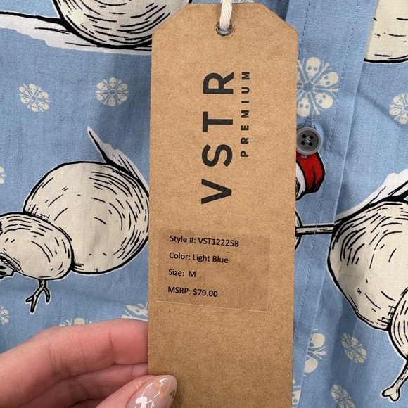 VSTR Shirt Mens Medium Blue Skull Snowman Christmas Button Up Short Sleeve NWT - Picture 5 of 12